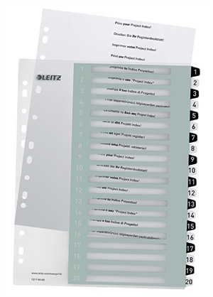 Leitz Register printbar PP A4+ 1-20 bela/črna