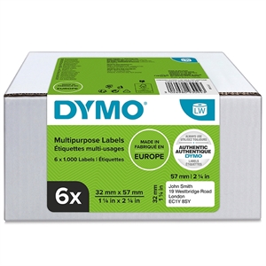 Dymo nalepke Multi 32 x 57 mm odstranljive bele mm, 6 x 1000 kosov.