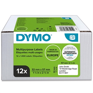 Dymo Nalepke Multi 32 x 57 mm odstranljive bele mm, 12 x 1000 kos.