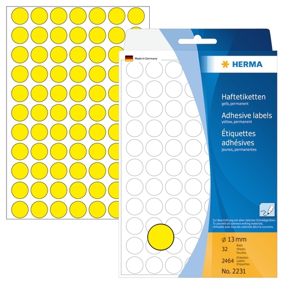 HERMA etikete ročno ø13 mm, rumene, 2464 kos.