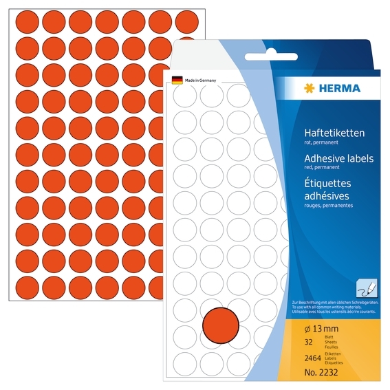 HERMA etiket ročno ø13 rdeča mm, 2464 kos.