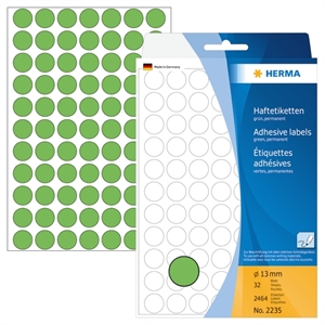 HERMA etiket ročno ø13 zelena mm, 2464 kos.