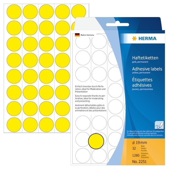 HERMA etiket ročni ø19 rumena mm, 1280 kos.