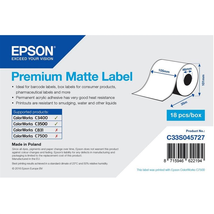 Epson Premium Matte Label - Continuous Roll: 105 mm x 35 m