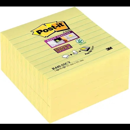 3M Post-it beležke super lepljive Z-zložljive 101 x 101 mm s črtami rumene barve