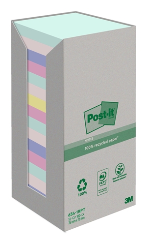 3M Post-it Reciklirani mešani barvi 76 x 76 mm, 100 listov - 16 paketov