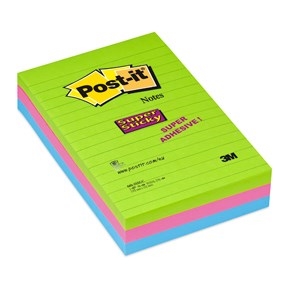 3M Post-it listki super lepljivi 102 x 152 mm, črtasti asst. neon - pakiranje 3