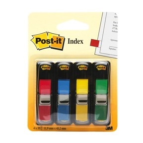 3M Post-it indeksni zaznamki 11,9 x 43,1 mm, različne barve - 4 pakiranja