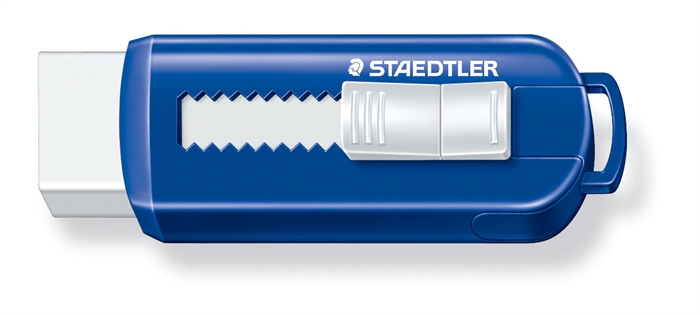 Radirka Staedtler brez PVC-ja s funkcijo potiska modro/bela