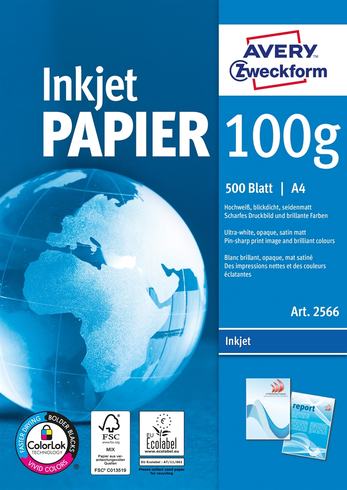 A4 Avery inkjet papir 100 g/m² kopirni papir - 500 listov v paketu