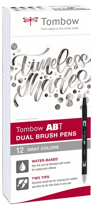 Tombow Marker ABT Dual Brush 12P-3 sive barve (12)