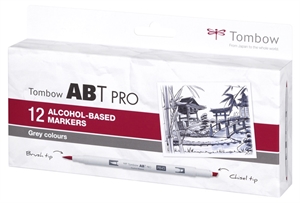 Tombow Marker alkohol ABT PRO Dual Brush 12P-3 siv (12)