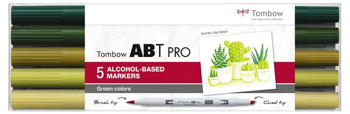 Tombow Marker alkohol ABT PRO Dual Brush 5P-5 Zelene barve (5)