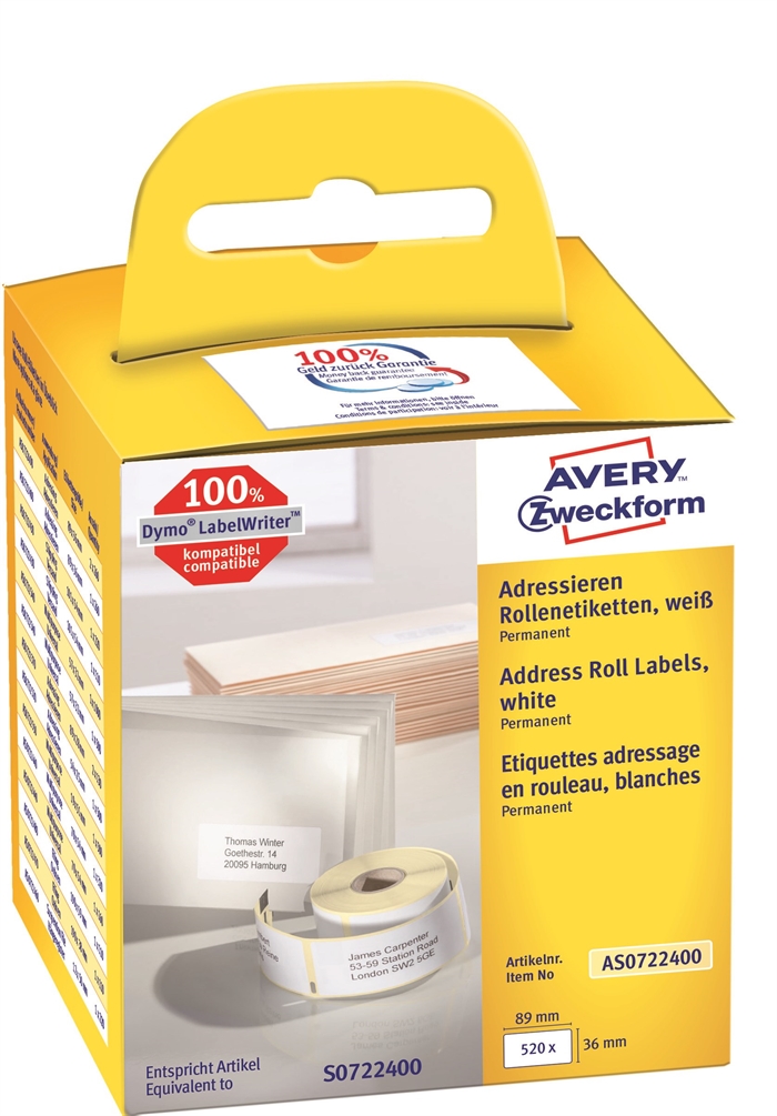 Avery naslovi etiket na roli 89 x 36 mm, 2 x 260 kos.