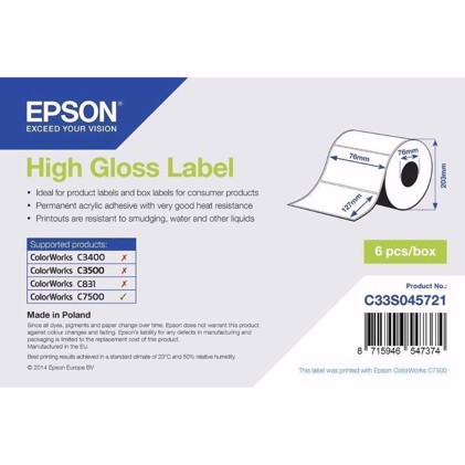 High Gloss Label - izsekane etikete 76 mm x 127 mm (960 etiket)