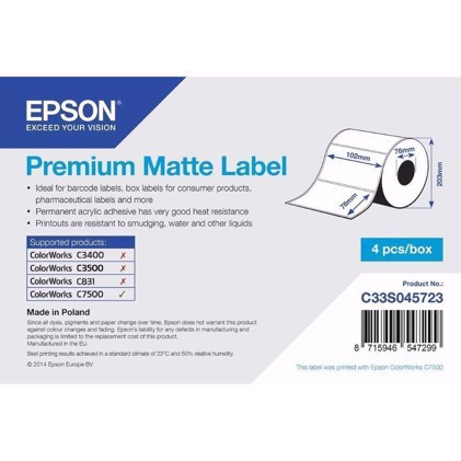 Premium Matte Label - izsekane etikete 102 mm x 76 mm (1570 etiket)