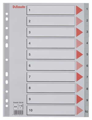 Esselte Register PP A4 1-10 siva