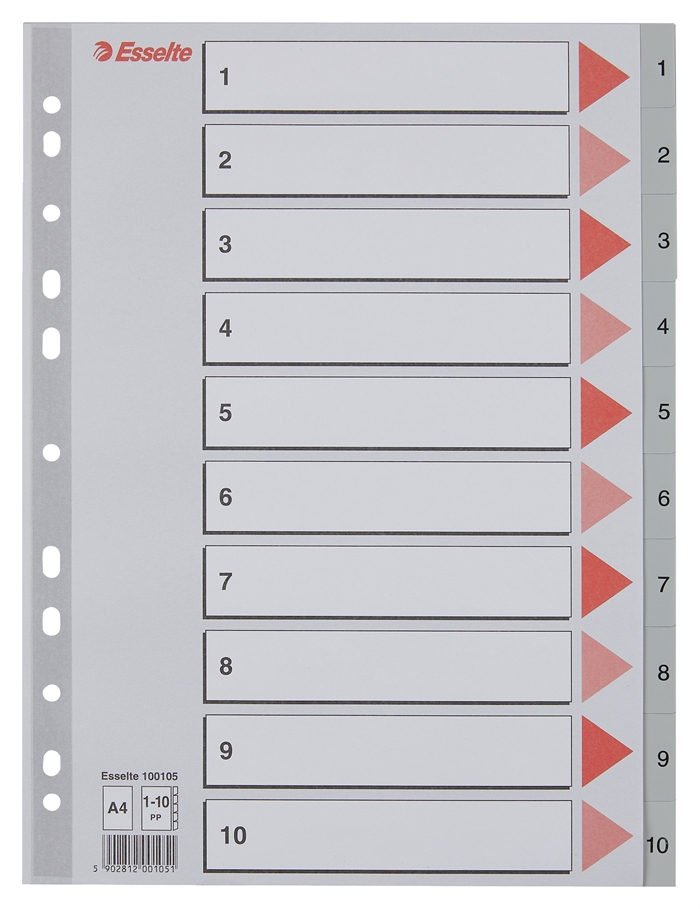 Esselte Register PP A4 1-10 siva