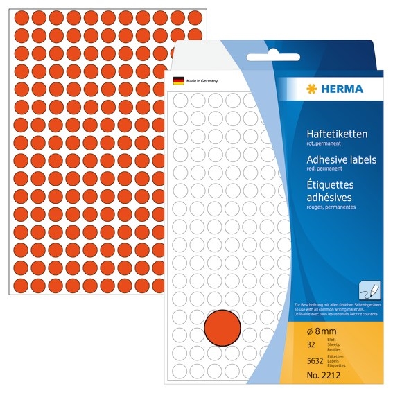 HERMA etikete ročno ø8 mm, rdeče, 5632 kos.