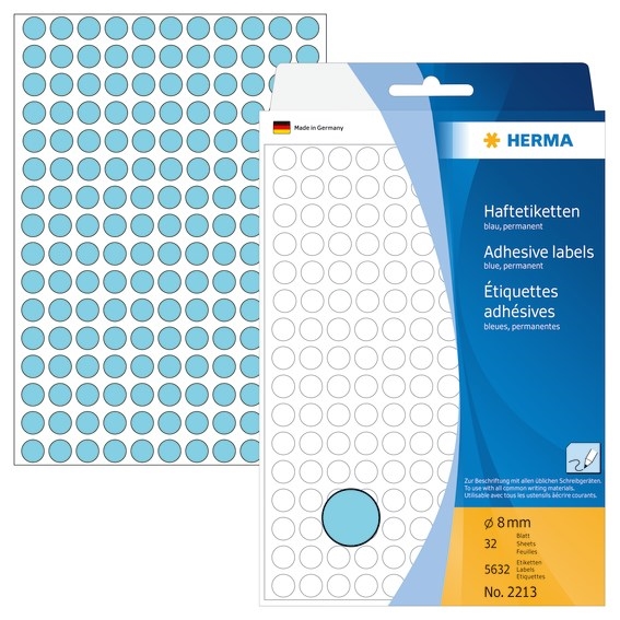 HERMA etikete ročno ø8 mm modre, 5632 kos.