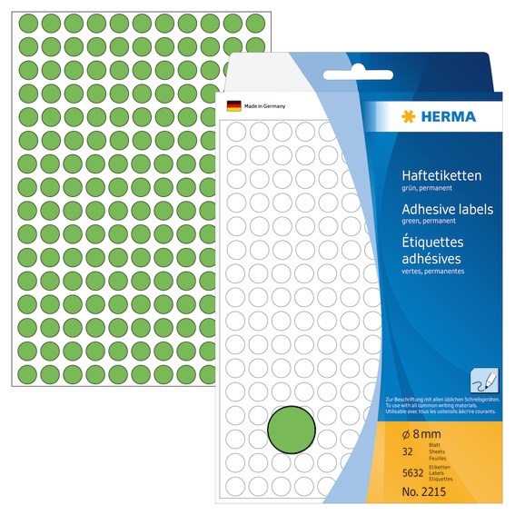 HERMA etikete ročno ø8 zelena mm, 5632 kos.