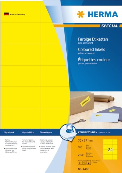 HERMA etikete Special 70 x 37 rumene mm, 2400 kos.