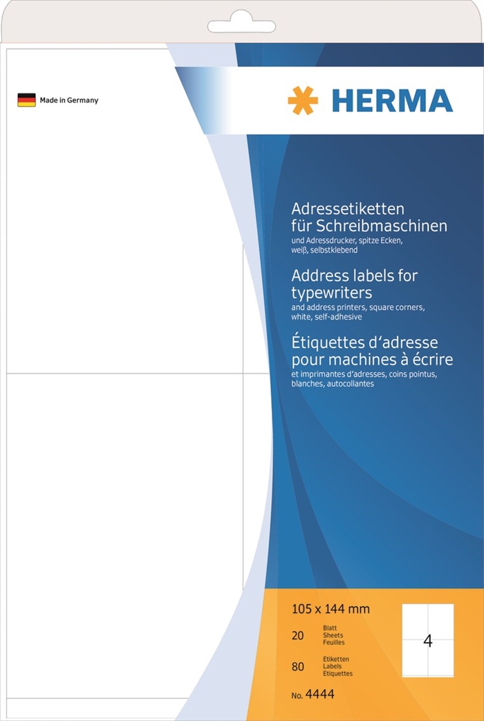 HERMA naslovi etiket t/pisalni stroj 105 x 144 mm, 80 kos.