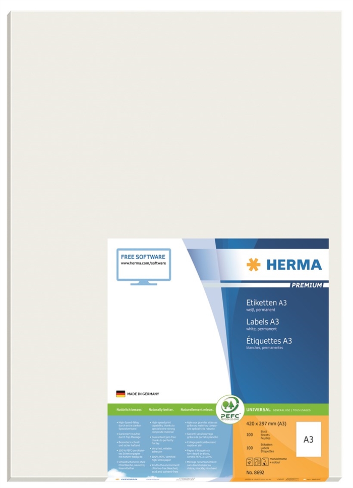 HERMA etikete Premium A3 100 420 x 297 mm, 100 kos.